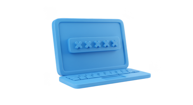 3D Rendering of Blue Laptop Displaying Password Login Security