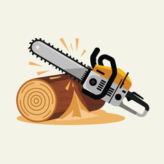 Fototapeta premium Chainsaw cutting through a wooden log with sawdust flying