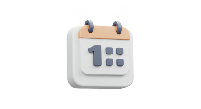 3D Rendered Calendar Icon First Day Event Appointment Reminder