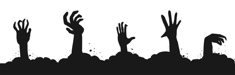 Creepy Halloween monster claws, spooky hands shadows and haunted ground. Perfect for horror party design and dark themed backgrounds. 