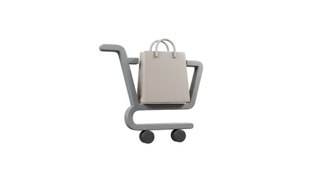 3d Shopping Cart with Bag for Online Store Transparent Background