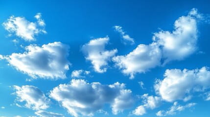 Fototapeta premium Idyllic Azure Summer Scene with Picturesque Cumulus Clouds Drifting Beneath a Bright Sunlit Sky