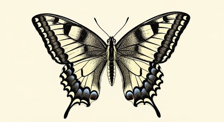 Obraz premium Vintage Engraving of a Swallowtail Butterfly with Open Wings