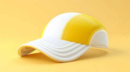 Fototapeta premium 3d cartoon icon of a summer cap with visor yellow