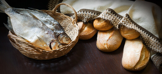 Bread and fish on the table