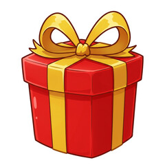 Cartoon Present Gift With Red Box Yellow Ribbon and Bow Illustration
