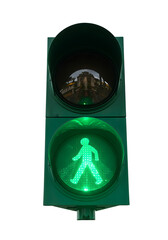 Isolated Green Pedestrian Traffic Light Go Signal on Transparent Background
