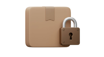 3d Secure Delivery Box with Padlock Cartoon Style Illustration
