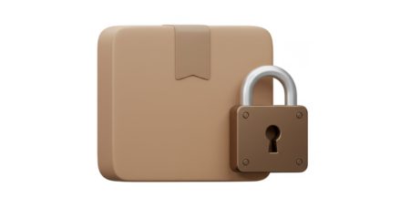 3d Secure Delivery Box with Padlock Cartoon Style Illustration