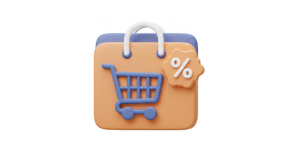 3d Shopping Bag with Cart Discount Online Sale Promotion Transparent