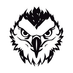 Fototapeta premium Cute cartoon Harpy Eagle head Black and white vector illustration for coloring book.