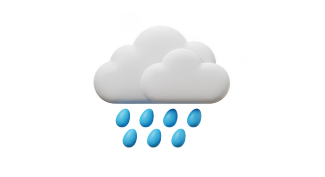 3D White Cloudy Rain Illustration Element for Weather Forecast