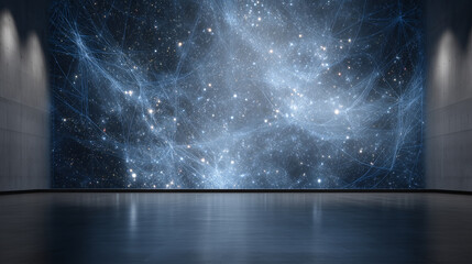 Futuristic Pink Neural Network Light Wall in Dark Room