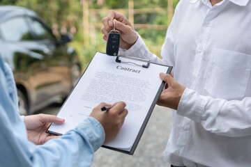 lease, rental car, sell, buy. Sign contract for new and used Car. Sales, loan credit financial,...