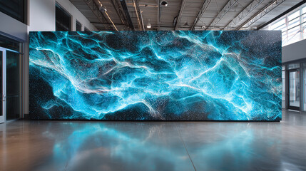Futuristic Pink Neural Network Light Wall in Dark Room