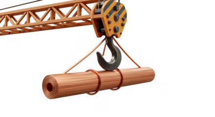 3d Rendering Crane Lifting Log with Hook Construction Illustration