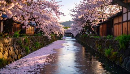Cherry blossoms japan canal scenic spring travel view