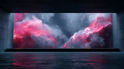 Futuristic Pink Neural Network Light Wall in Dark Room