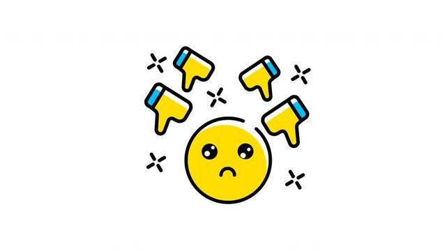 animation of Sad emoticon with four thumbs down.