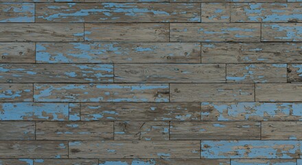 Weathered wooden planks arranged horizontally with peeling blue paint