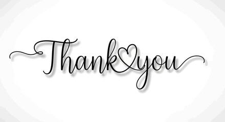 Elegant Scripted Thank You Message with Heart Symbol and Shadow.