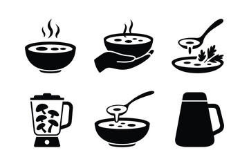 Hot soup bowls blender and thermos steam spoon