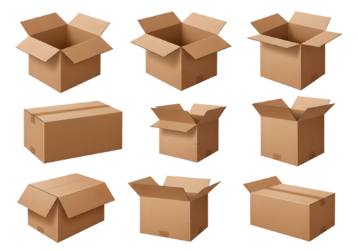 Illustration Nine Open Cardboard Boxes Delivery and Shipping Packages - Powered by Adobe