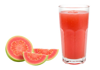 Isolated Guava Juice in Glass with Transparent Background and Guava Slices