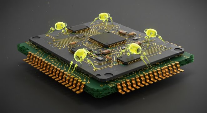 Futuristic Circuit Board: AI Microchip with Bright Indicators - Powered by Adobe