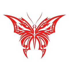 Fototapeta premium Bold red tribal butterfly illustration featuring symmetrical lightning-style wings, clean vector lines, and a sharp silhouette on a white background, ideal for tattoo or graphic art