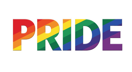 Colorful Pride Wordmark with Rainbow Stripes and Shadow Effect.
