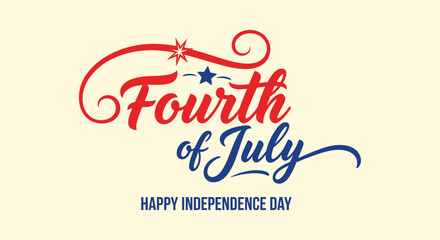 Festive Fourth of July Script with Patriotic Star and Swirls.