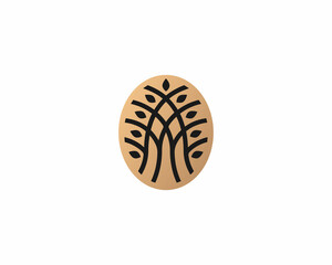 Abstract tree leaves in gold oval logo. Luxury garden, park icon logotype.  illustration.