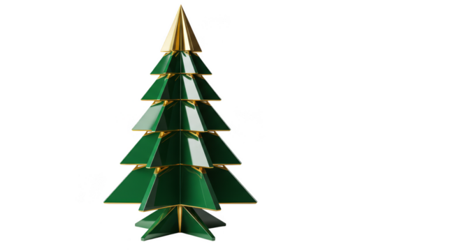 Festive 3D Christmas Tree Golden Trim Transparent Background Holiday