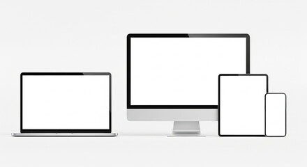 Professional Tech Bundle Mockup: Laptop, Monitor, iPad & Smartphone on White.