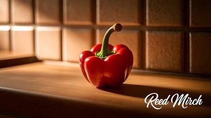 “Kitchen Glow: Red Bell Pepper Framed in Light & Shadow”