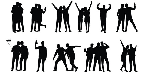
Excited People silhouettes set isolated flat vector illustration on white background.Vector art of silhouettes of people in various poses, isolated on white background
