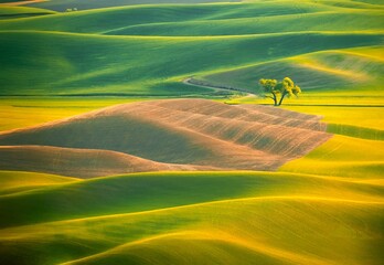Green wheat fields on rolling hills in Palouse. Washington State, USA © aquamarine4