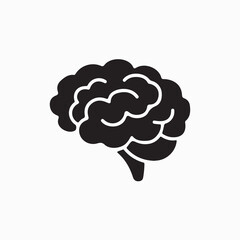Black Brain Icon Vector Human Intelligence Symbol on White Background