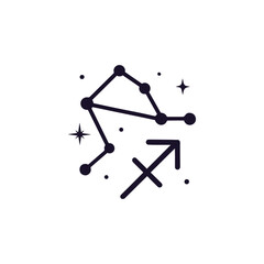 Sagittarius zodiac symbol silhouette vector logo with archer motif, generative ai