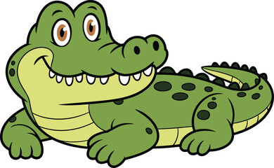 PrintCute, cartoon, crocodile, lying, smiling, green, reptile, character, jungle, animal, illustration, vector, design, friendly, funny, happy, adorable, playful, children, drawing