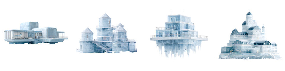 Fantasy Ice Architecture Set - Futuristic Frozen Buildings