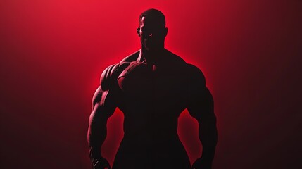 Bodybuilding fitness muscular man silhouette in red background for gym and workout motivation