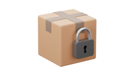 3D Rendering of Brown Parcel Box with Padlock for Secure Delivery