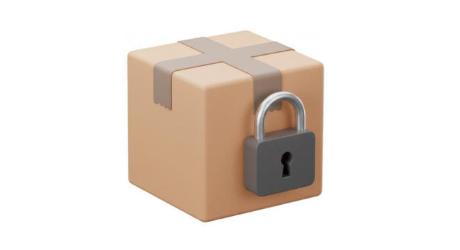 3D Rendering of Brown Parcel Box with Padlock for Secure Delivery - Powered by Adobe