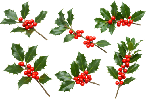 Isolated Holly Berries Arrangement On Transparent Background Illustration - Powered by Adobe