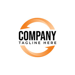 A circular logo featuring a continuous orange gradient ribbon forming a loop with two arrows