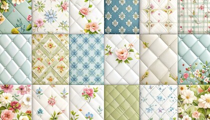Fototapeta premium Floral quilted fabric patterns wallpaper designs for home decor ideas