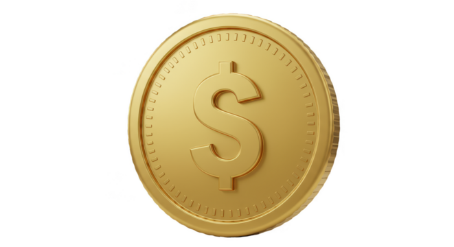 Gold Dollar Coin 3D Render Finance Investment Banking Economy