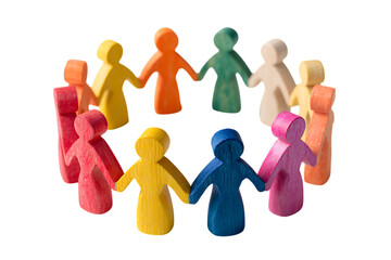 Colorful wooden figures holding hands in a circle.